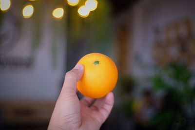 Close-up of hand holding orange fruit