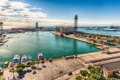 High angle view of city at waterfront