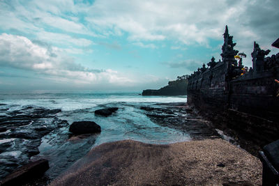 Scenic view of sea against cloudy sky