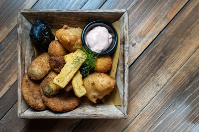 High angle view of food on table
