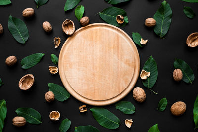 High angle view of leaves on table