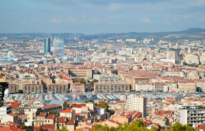 High angle view of townscape against sky