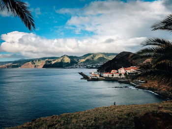 Scenic view of sea and city against sky