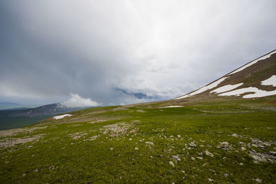 Mountain landscape and view of mountain range in javakheti, georgia
