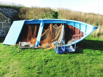 View of boat on field