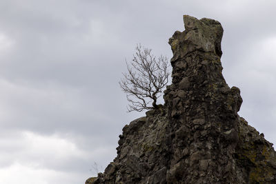 Low angle view of rock formation against sky