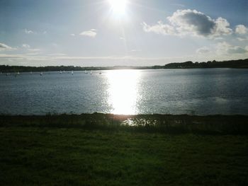 Sun shining over lake