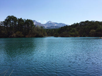 Scenic view of lake against clear sky