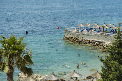 High angle view of people on beach