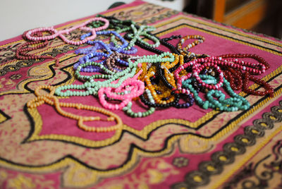 Close-up of painting on table