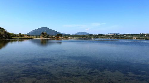 Scenic view of lake against blue sky