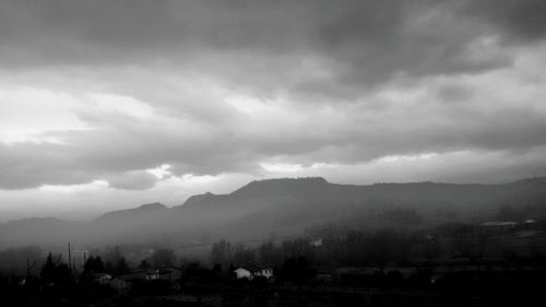 Scenic view of landscape against dramatic sky