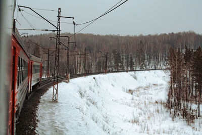 Scenic view of snow covered land against sky