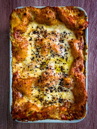 High angle view of pizza