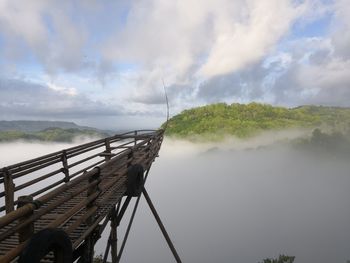 Panoramic view of bridge over lake against sky