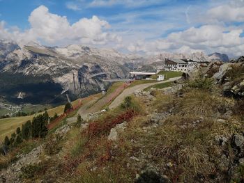 Panoramic view of dolomites landscape against sky