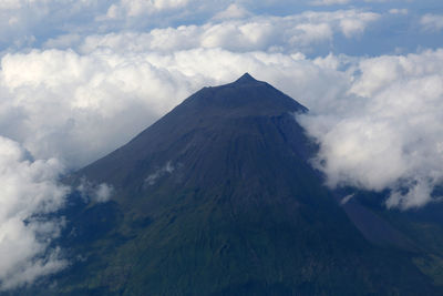 Scenic view of snowcapped mountain against cloudy sky