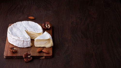 High angle view of bread on wood