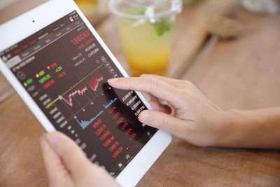 Cropped hands of woman using calculator