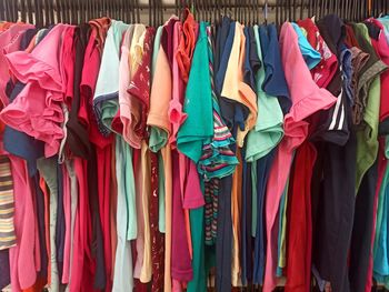 Full frame shot of multi colored clothes for sale