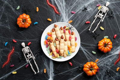 High angle view of dessert on table