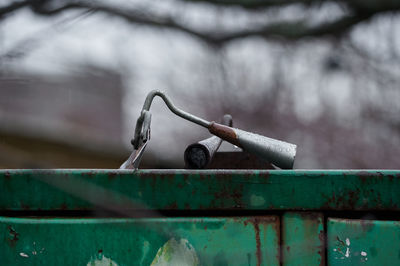 Close-up of rusty metal railing