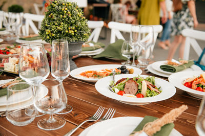 High angle view of food on table