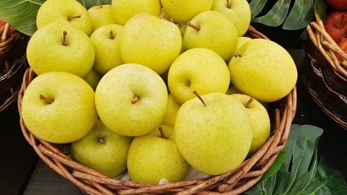 High angle view of fruits in basket
