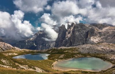 Scenic view of mountains against cloudy sky