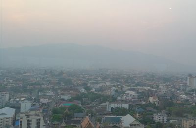 High angle view of townscape against sky during sunset