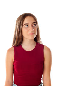 Portrait of a beautiful young woman over white background