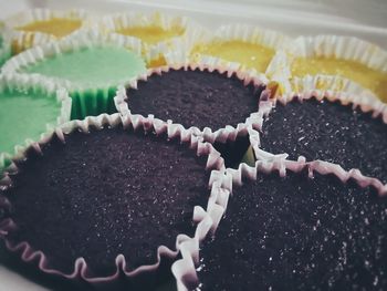 High angle view of cupcakes on table