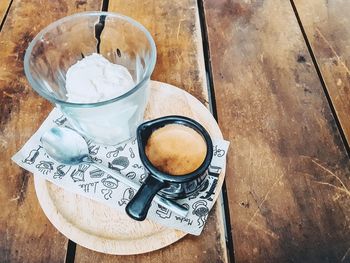 High angle view of coffee on table