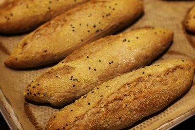 High angle view of bread in plate on table