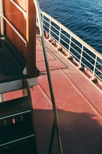 High angle view of ship sailing in sea