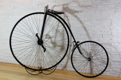 High angle view of bicycle on wall