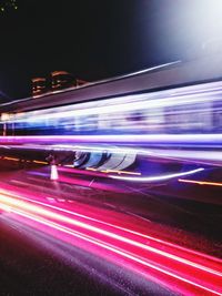 Light trails on road at night