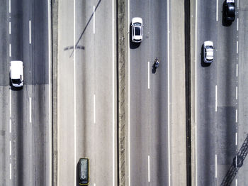 Aerial view of vehicles on four lane highway