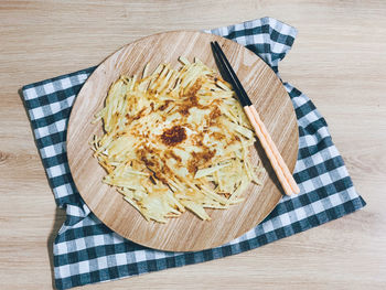 High angle view of breakfast on table