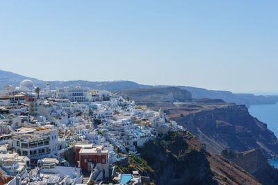 High angle view of townscape against clear sky