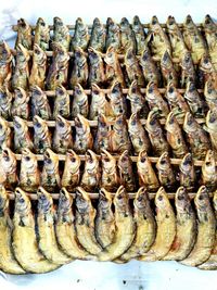 High angle view of fish for sale in market