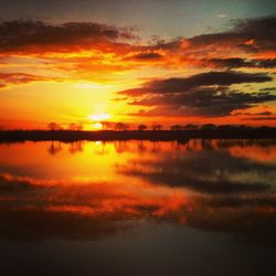 Scenic view of lake at sunset