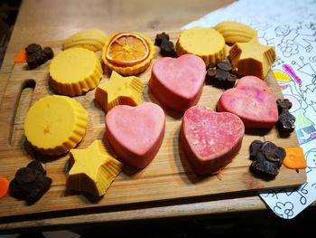 Close-up of heart shape on table