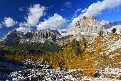 Scenic view of mountains against cloudy sky