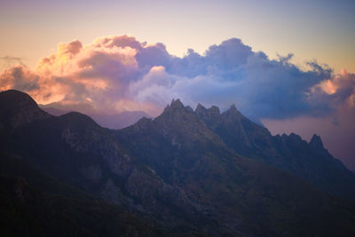 Scenic view of mountains at sunset