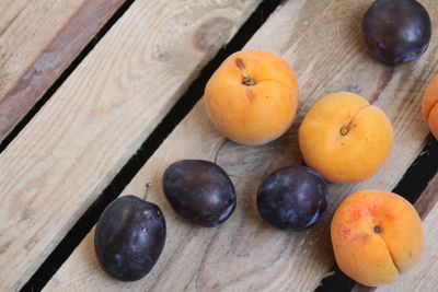 High angle view of apples on table