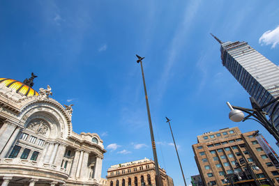 Low angle view of buildings in city against sky