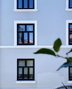 Close-up of window on table against building