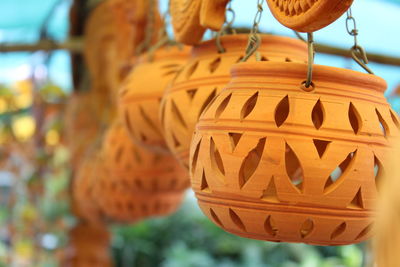 Close-up of lanterns hanging for sale