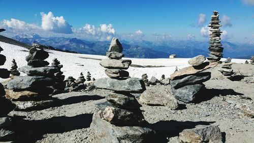 Close-up of stone stacks